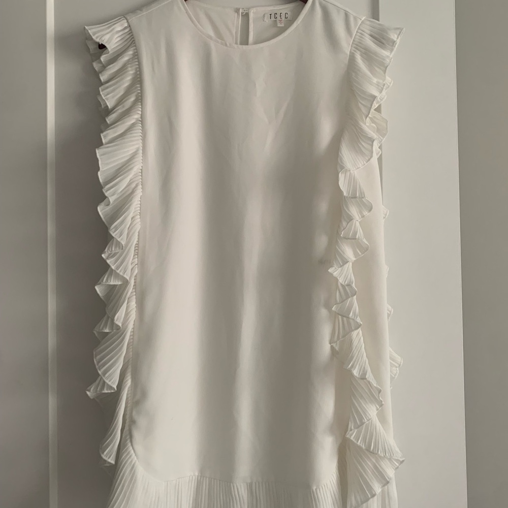 TCEC Elegant White Ruffle Cocktail Party Dress Size Small